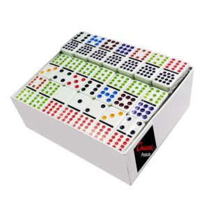 omura games | double15 professional size dominoes set | tile color: white with color dot