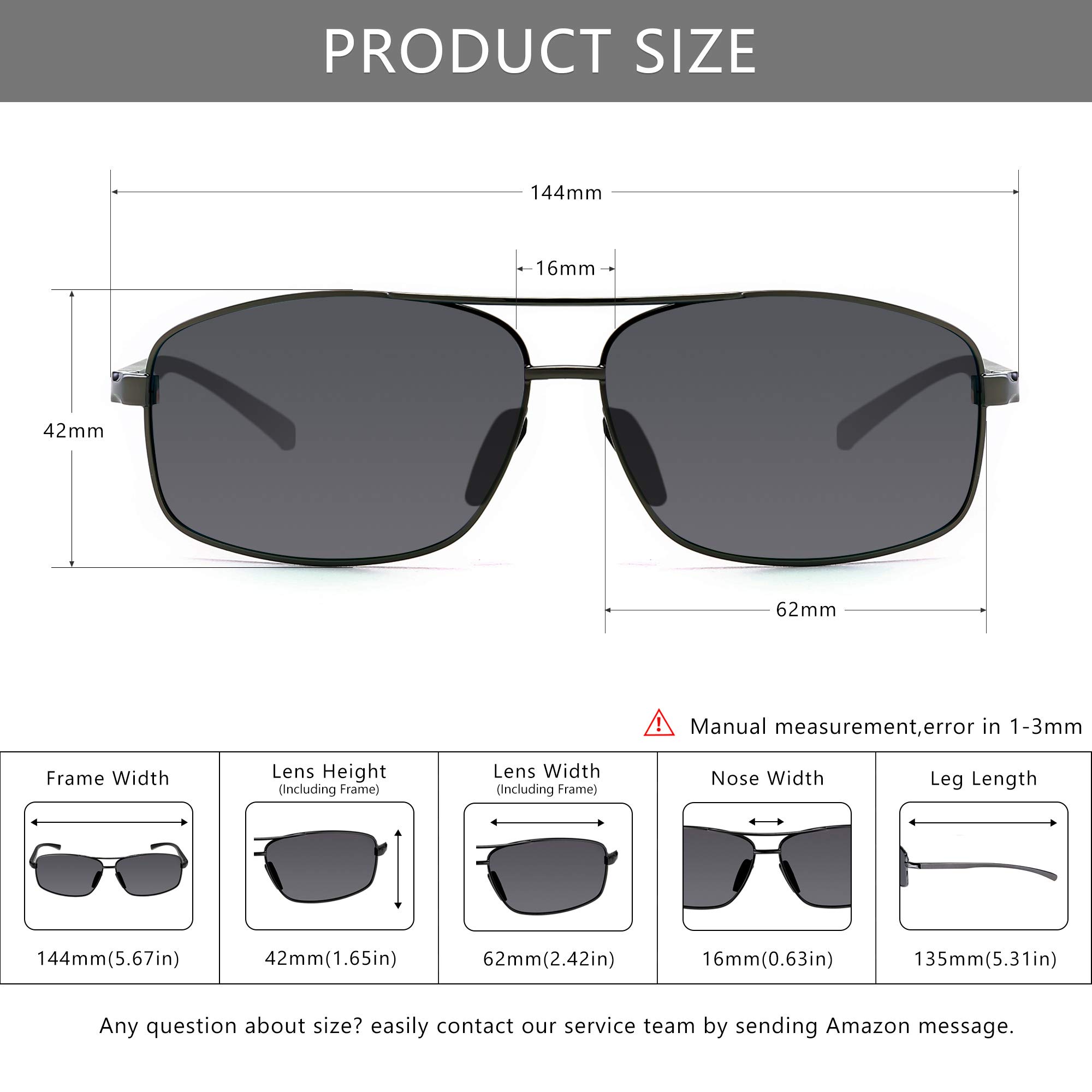 SUNGAIT Ultra Lightweight Rectangular Polarized Sunglasses UV400 Protection (Black Frame Brown Lens+Gunmetal Frame Gray Lens)