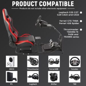 Gazzyt Racing Simulator Cockpit Stand with Red Racing Chair Adjustable Racing Wheel Stand fit for Logitech G27 G29 G920, Thrustmaster T300 T300RS T248, Without Wheel Pedal and Shifter