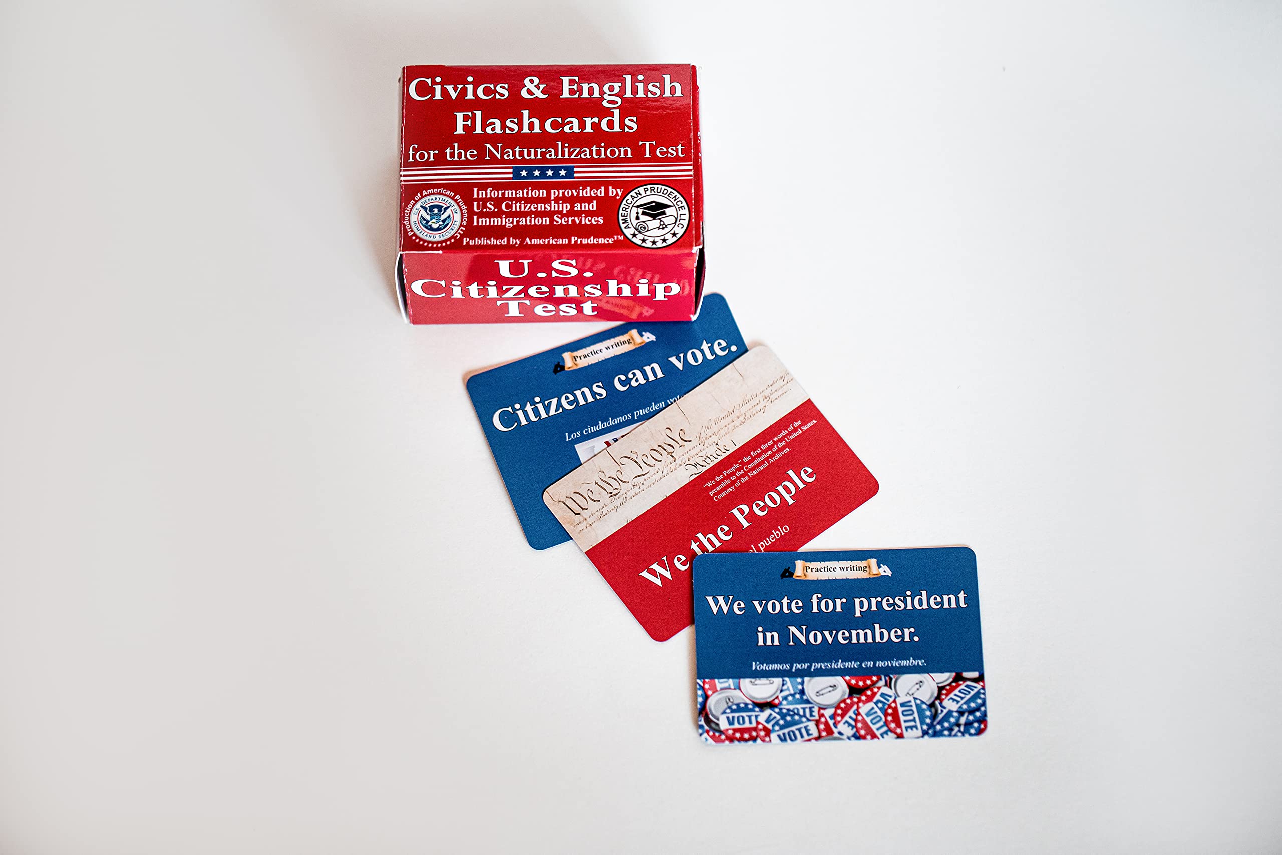 Civics and English flashcards to Study for The US citizenship Test with Official 100 USCIS Illustrated Questions and Answers for American Civics and English Proficiency Exams