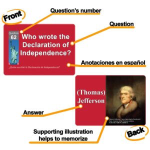 Civics and English flashcards to Study for The US citizenship Test with Official 100 USCIS Illustrated Questions and Answers for American Civics and English Proficiency Exams