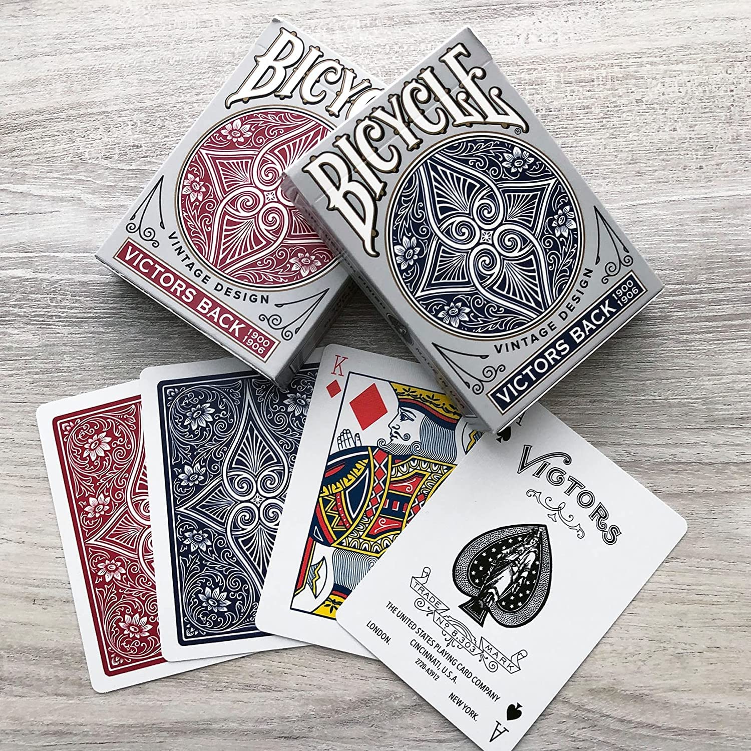 Bicycle Victors Back Vintage Design Playing Cards 2 Deck Set 1 Red & 1 Blue