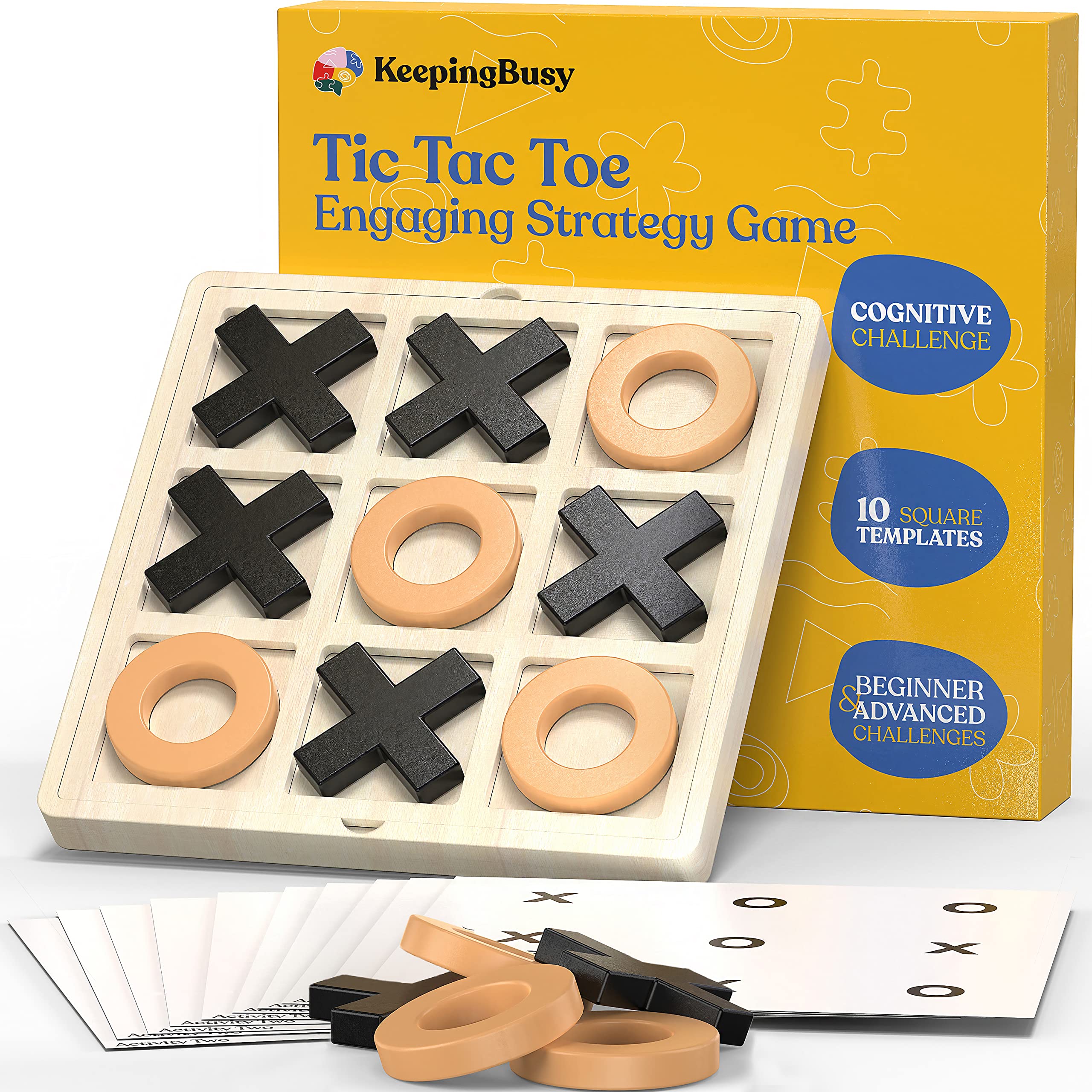 Keeping Busy Tic Tac Toe Wooden Game with Templates - Dementia Activities for Seniors – Alzheimers Activities for Dementia Patients - Busy Boxes for Dementia Patients - Big Matching Games for Adults