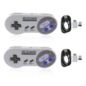 2 pack wireless controller for snes classic edition（mini）/ for nes classic edition, gamepad with usb wireless receiver compatible for switch, windows, ios, liunx, android device