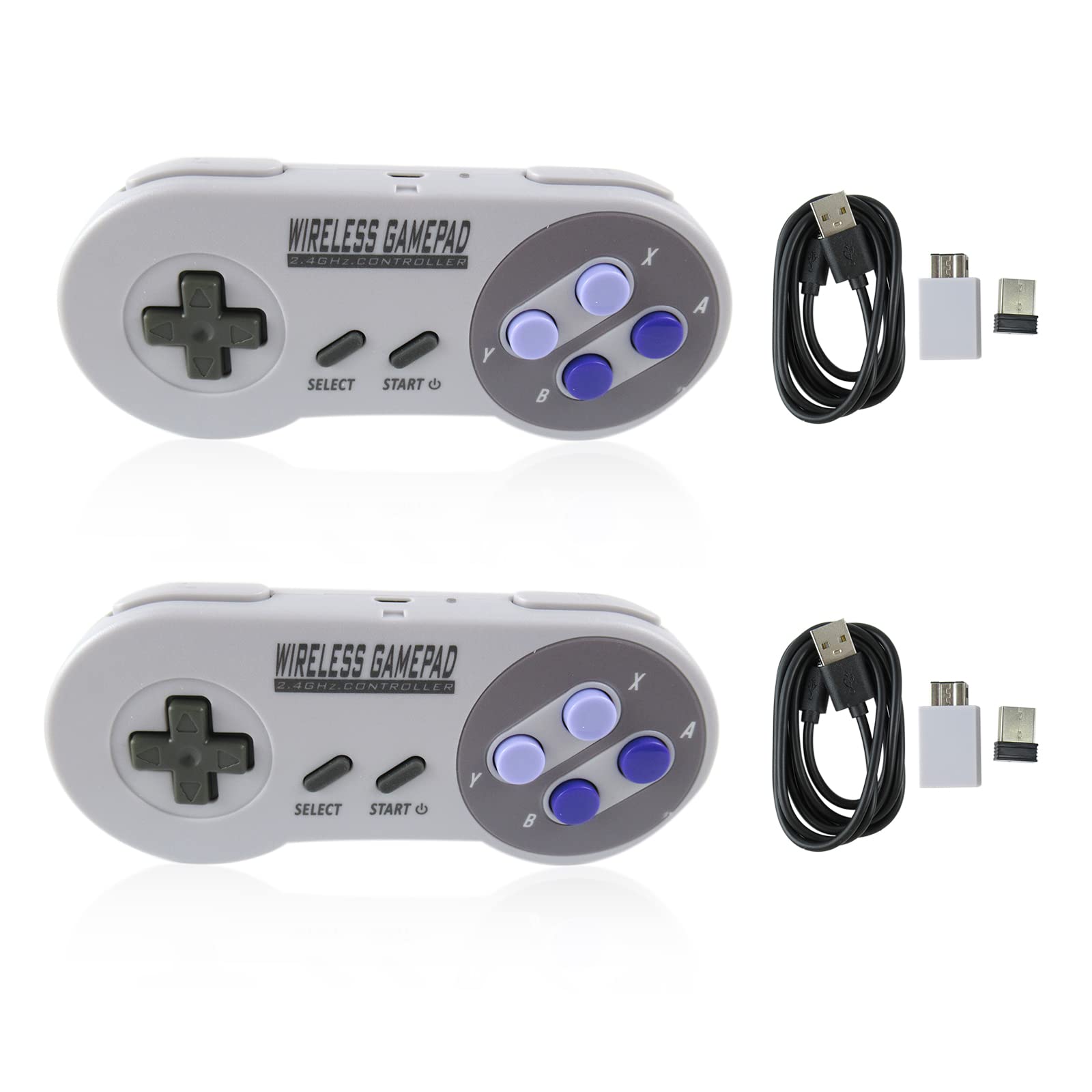 2 Pack Wireless Controller for SNES Classic Edition（Mini）/ for NES Classic Edition, Gamepad with USB Wireless Receiver Compatible for Switch, Windows, iOS, Liunx, Android Device