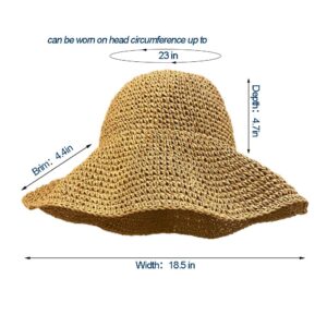 Womens Sun Visor Hats Wide Brim Summer Beach Cap for Women Foldable Vacation Travel Straw Hat Khaki