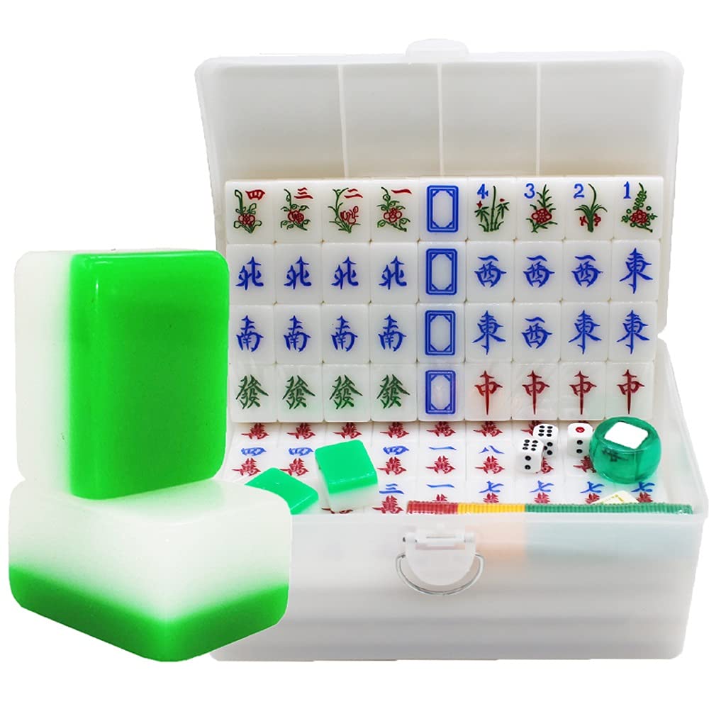 inBEKEA Mahjong Household Hand Acrylic Mahjong with 144 Engraved Tiles +3 Dice,Classic Chinese Mahjong for Travel Journey Party Game Idea Gift Mahjong Tiles