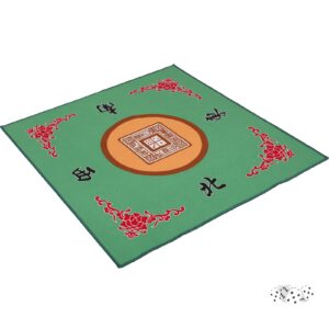 Chinese Mahjong Set, with X-Large 144 Numbered Melamine Yellow Tiles, 2 Spare Tiles, 6 Dice and a Wind Indicator, Carrying Travel Case with English Instruction, Mahjong Mat(Green) 31.5" L x 31