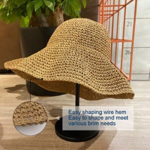 Womens Sun Visor Hats Wide Brim Summer Beach Cap for Women Foldable Vacation Travel Straw Hat Khaki