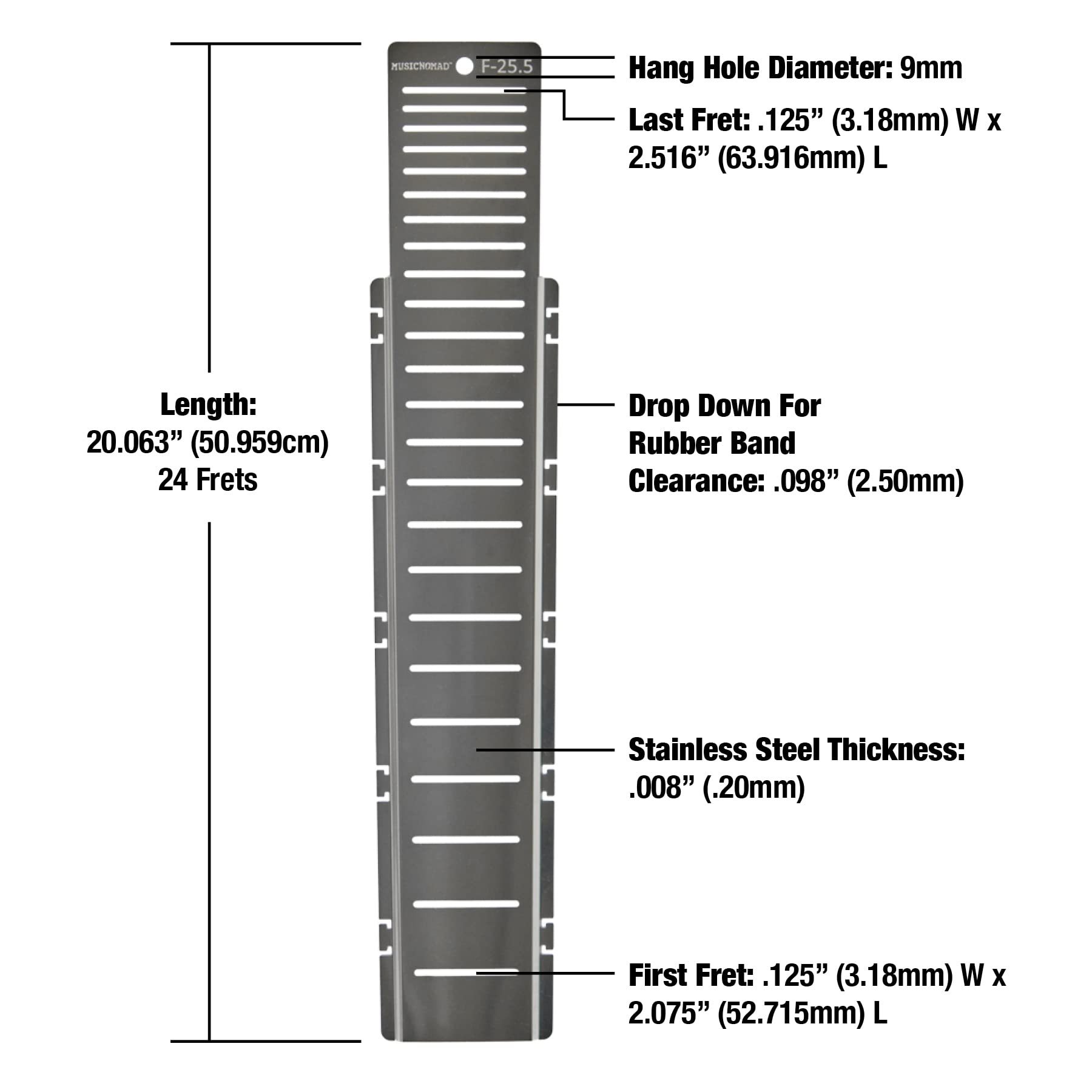 MusicNomad Fret Shield™ - Total Fretboard Protector Guard Tool for Fret Polishing on 25.5" Guitar Fret Scale (MN800)