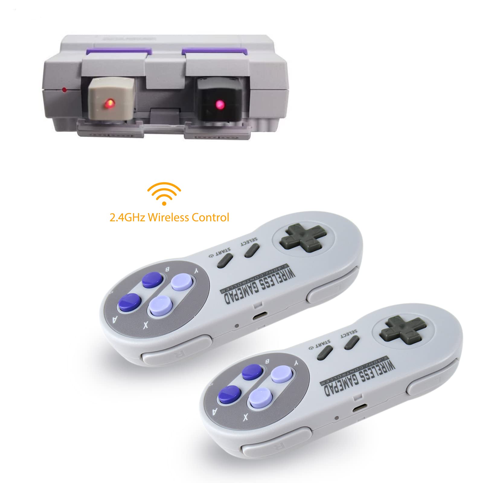 2 Pack Wireless Controller for SNES Classic Edition（Mini）/ for NES Classic Edition, Gamepad with USB Wireless Receiver Compatible for Switch, Windows, iOS, Liunx, Android Device