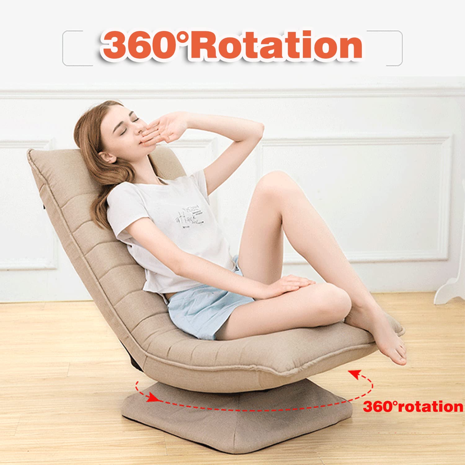 360 Degree Swivel Lazy Sofa Chair,5 Position Adjustable Folding Floor Chair Gaming Chair,330 lbs. load capacity,Comfortable Recliner Chairs Game Rocker for Teens Adults,for Bedroom,Living room (Brown)