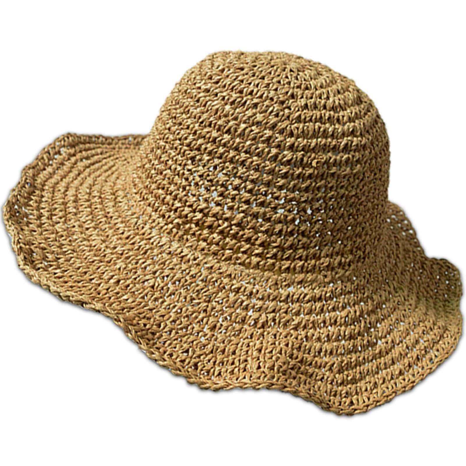 Womens Sun Visor Hats Wide Brim Summer Beach Cap for Women Foldable Vacation Travel Straw Hat Khaki