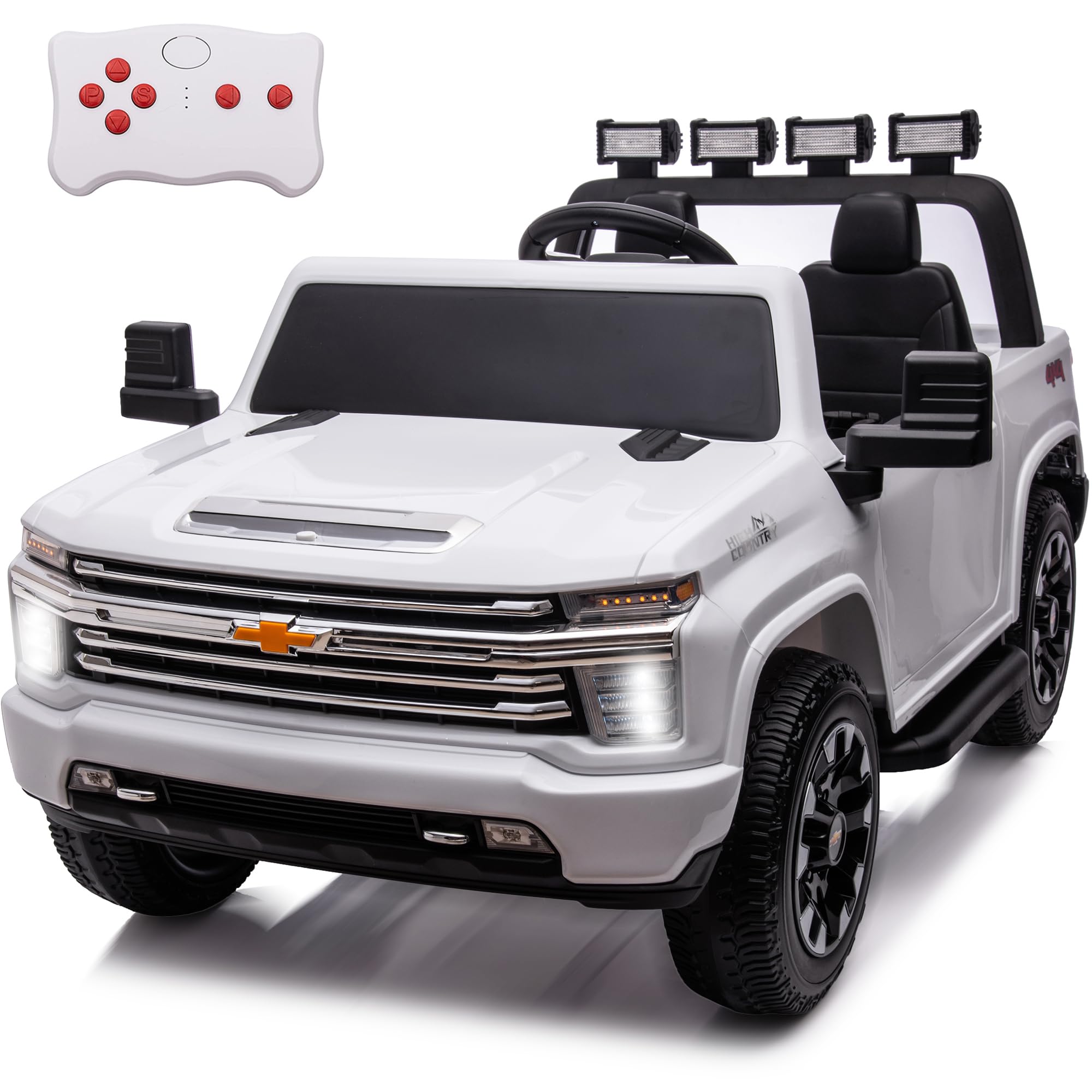 sopbost 4WD 24V 2 Seater Kids Ride On Truck with Remote Licensed Chevrolet Silverado Electric Toy Car with EVA Tires Wheels, High/Low Speed, Music Play (White)