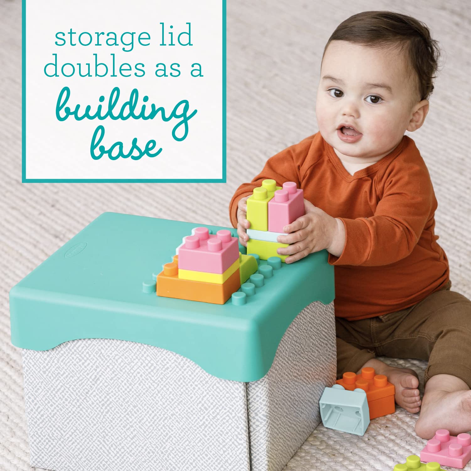 Infantino Super Soft 1st Building Blocks Activity Station, Easy-to-Hold for Babies & Toddlers, BPA-Free, Multi-Colored, 22-Piece Set with Storage Box and Mat