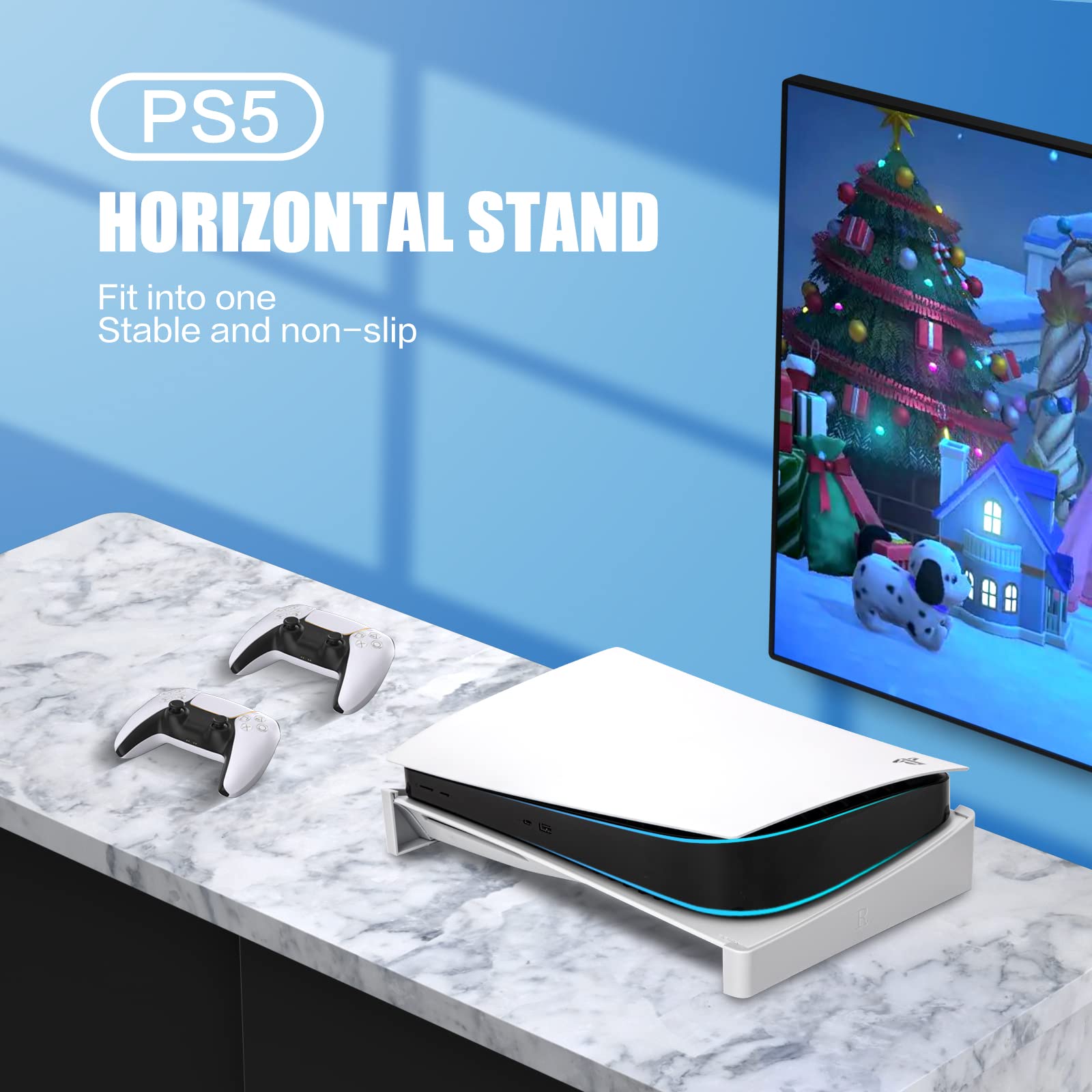 ECHZOVE PS5 Horizontal Stand, USB HUB for PS5, PlayStation 5 Accessories Base Stand and Hub Adapter for PlayStation 5 Disc or Digital Edition