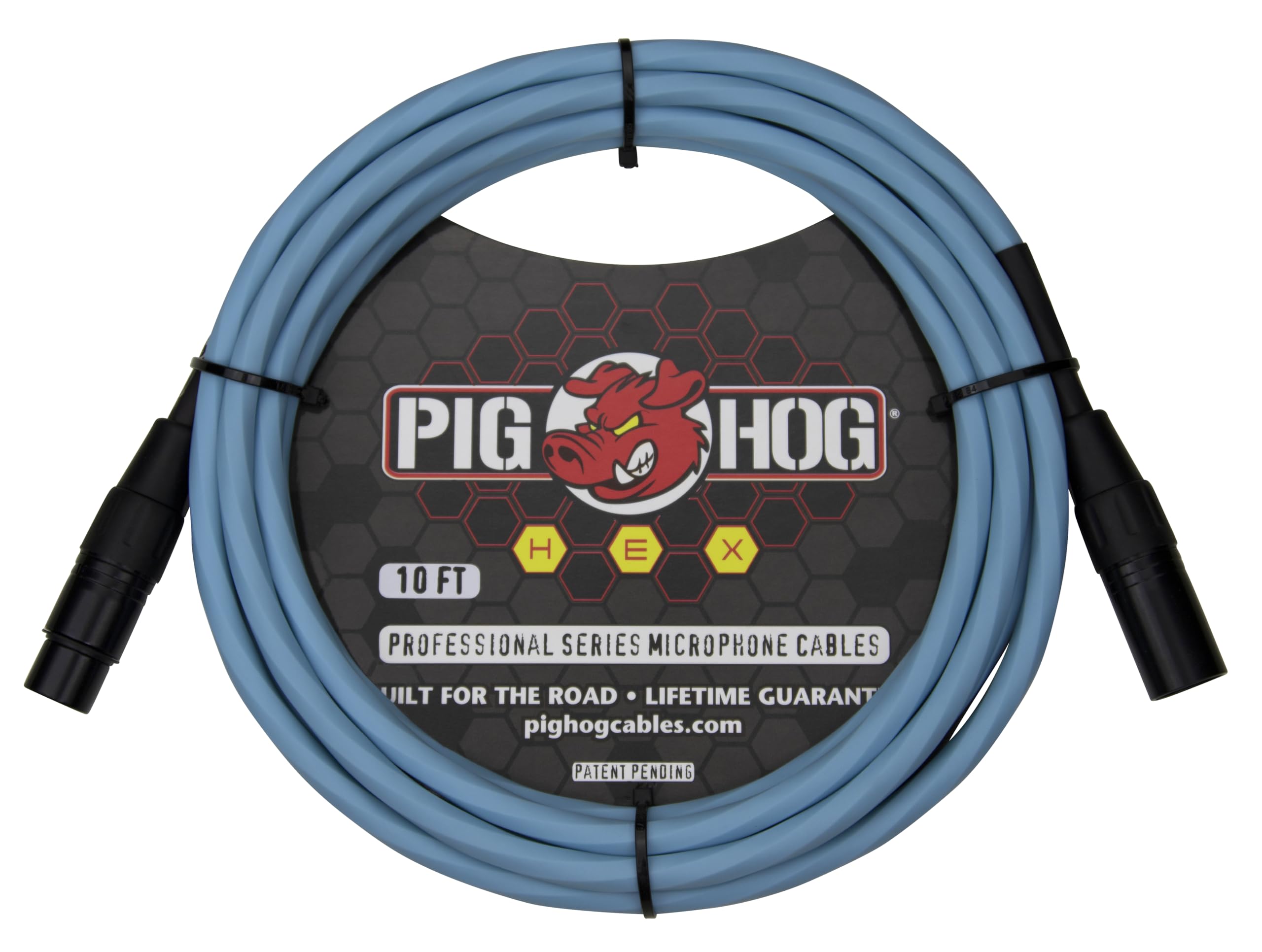 Pig Hog PHMH10DB Hex Series Microphone Cable 10-Feet Daphne Blue Patent Pending 6 Sided Spiral Extrusion PVC Sleeve XLR - XLR Connectors