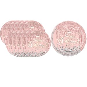 Pink Rose Goldr Birthday Party Supplies, Include 20 Plates and 20 Napkins, Pink Rose Goldr Theme Birthday Party Decorations for Kid Girls Women Glitter Diamond Party Supplies