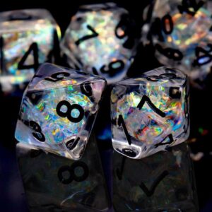 PJOY Clear Rainbow Resin DND Dice and Dragon Pattern D&D Metal Dice