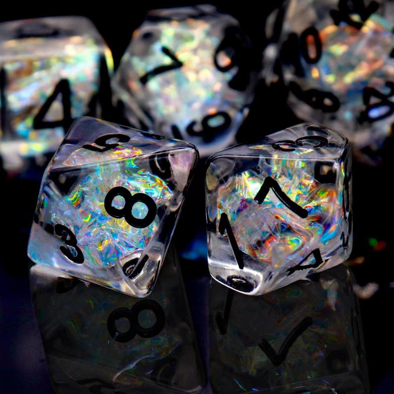 PJOY Clear Rainbow Resin DND Dice and Dragon Pattern D&D Metal Dice