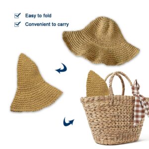 Womens Sun Visor Hats Wide Brim Summer Beach Cap for Women Foldable Vacation Travel Straw Hat Khaki