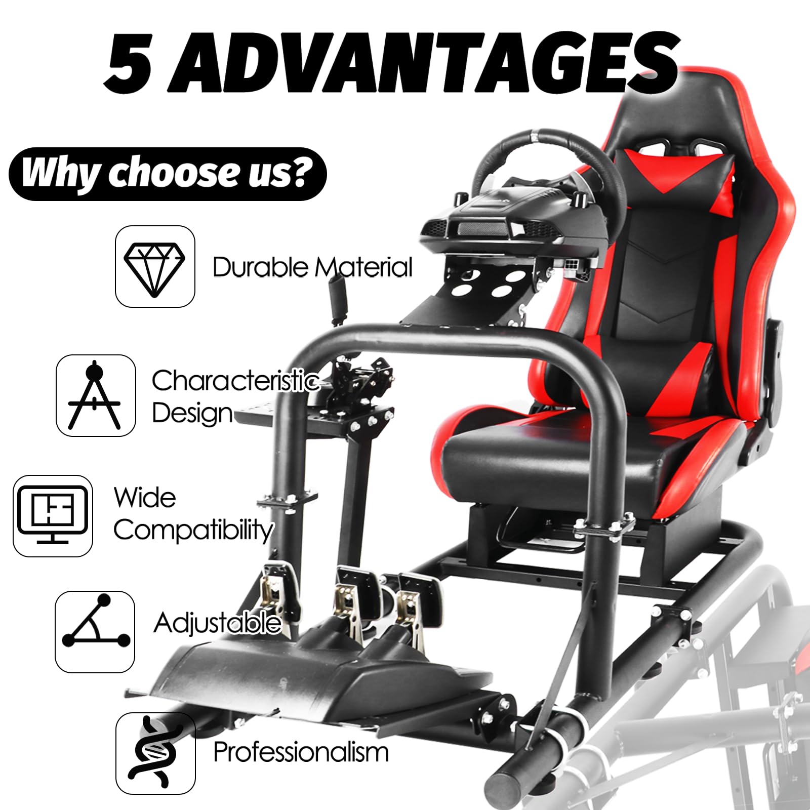 Anman G25 Stability Sim Simulator Cockpit with Seat Red fit for Logitech G29 G920 G923, Thrustmaster T248 T300,Moza PXN Multi-function Adjustable Pro Racing Wheel Stand|Wheel Shifter Pedals Without