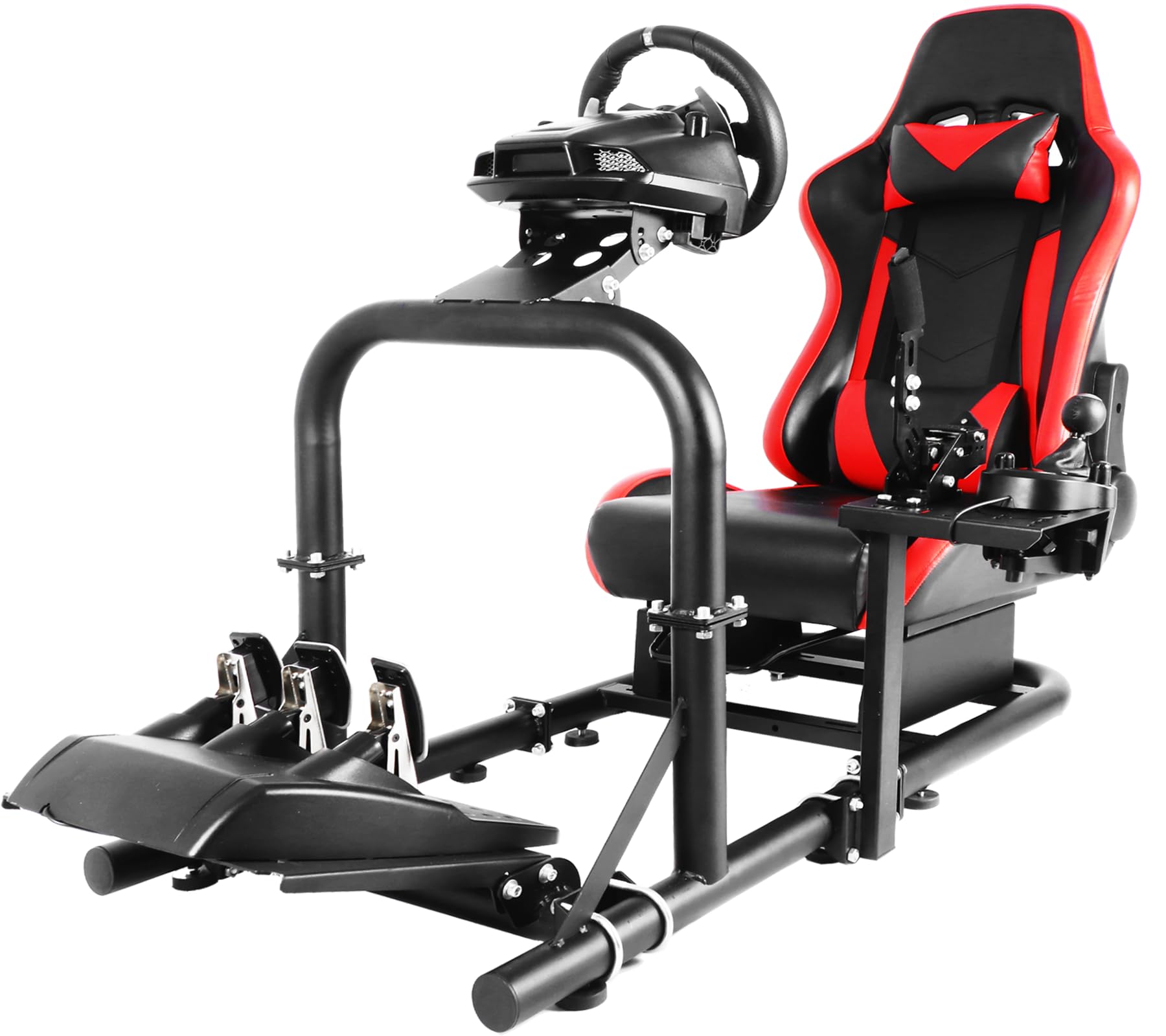 Anman G25 Stability Sim Simulator Cockpit with Seat Red fit for Logitech G29 G920 G923, Thrustmaster T248 T300,Moza PXN Multi-function Adjustable Pro Racing Wheel Stand|Wheel Shifter Pedals Without