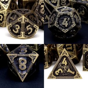 PJOY Clear Rainbow Resin DND Dice and Dragon Pattern D&D Metal Dice