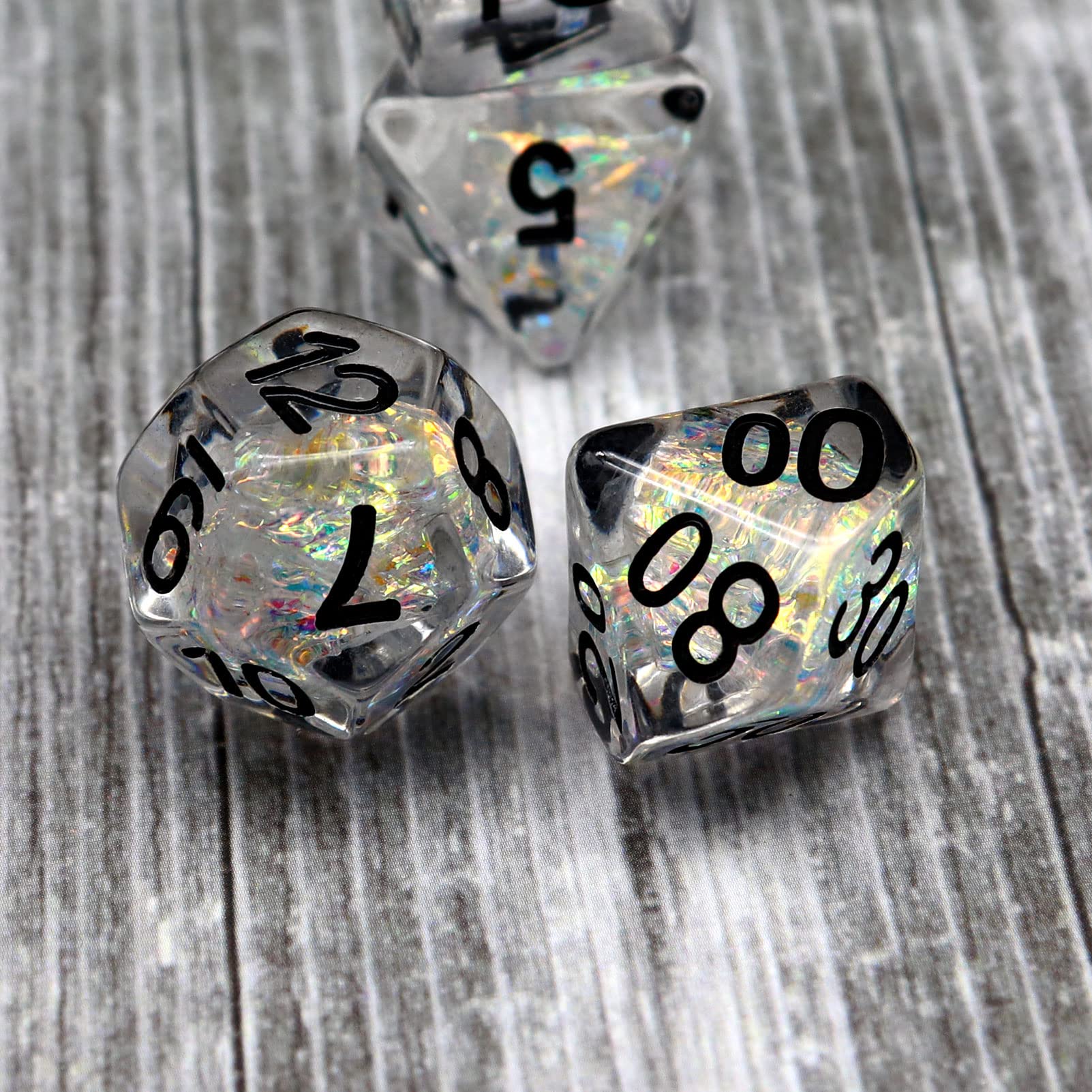 PJOY Clear Rainbow Resin DND Dice and Dragon Pattern D&D Metal Dice