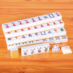 GUSTARIA Chinese Mahjong Set, with X-Large 144 Numbered Melamine Yellow Tiles, 2 Spare Tiles, 6 Dice and a Wind Indicator, Carrying Travel Case with English Instruction, Mahjong Mat (Yellow)