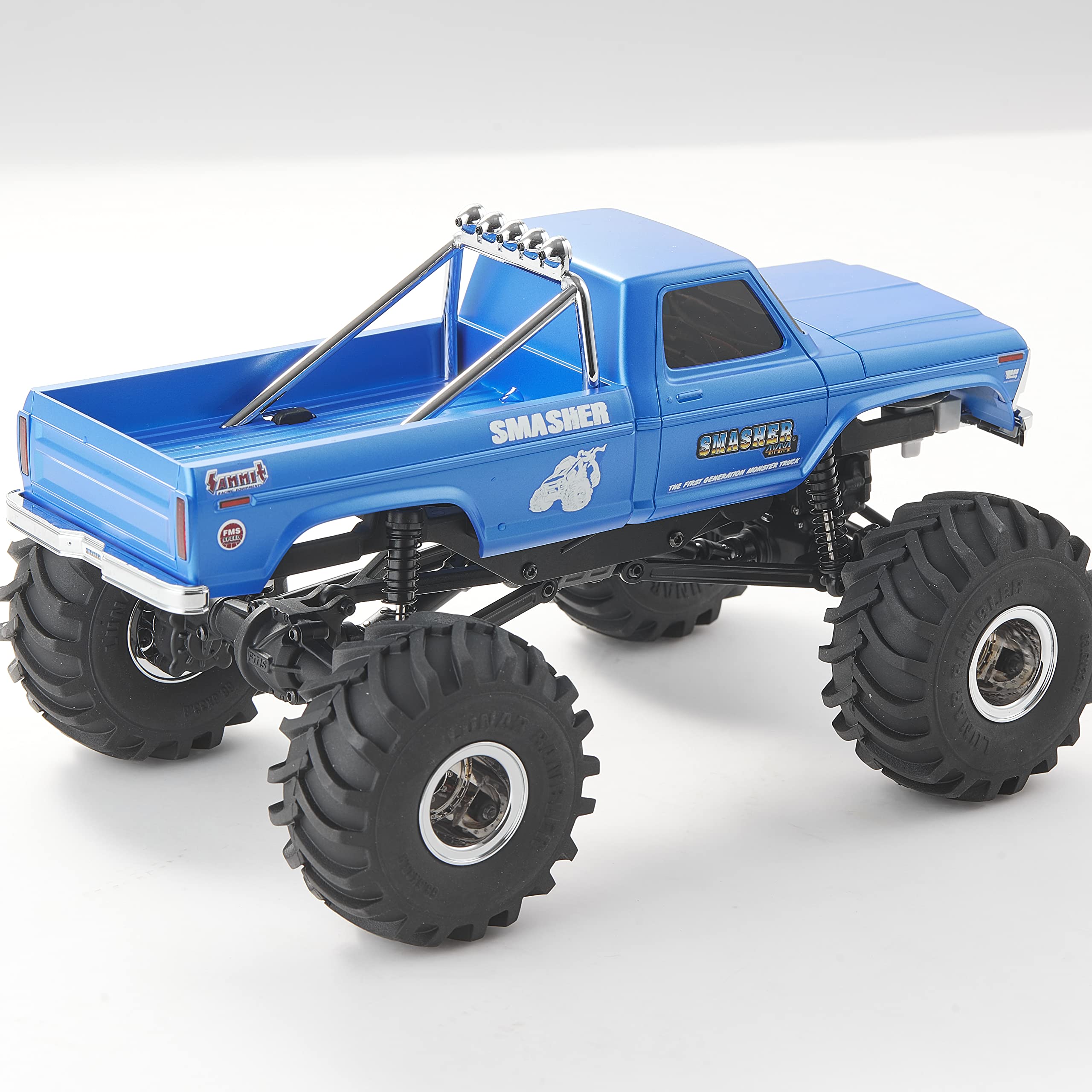 WOWRC RC Truck Crawlers FMS FCX24 Smasher, 1/24 Remote Control Monster Truck Mini RC Rock Crawler, Hobby RC Cars 8km/h 2 Speed Transmission for Adults, 2.4Ghz RTR with Battery, USB Charger, Blue