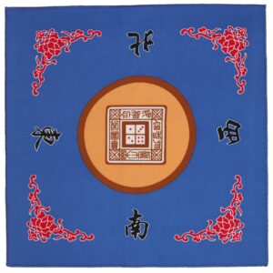 GUSTARIA Chinese Mahjong Set, with X-Large 144 Numbered Melamine Yellow Tiles, 2 Spare Tiles, 6 Dice and a Wind Indicator, Carrying Travel Case with English Instruction, Mahjong Mat (Blue)