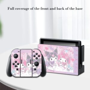 PERFECTSIGHT Cute Skin Sticker Compatible with Nintendo Switch, Kawaii Cartoon Vinyl Decal, Pretty Pattern Full Set Wrap Protective Film for NS Console & Joy-Con Controller & Dock (Melody Rabbit)