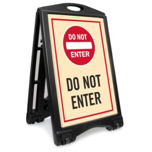 smartsign "do not enter" a-frame sidewalk sign kit (with symbol), 36" x 24", built-in-wheels, double-sided portable plastic sandwich board, set of 1 foldable black a-frame + 2 sign panels, usa-made