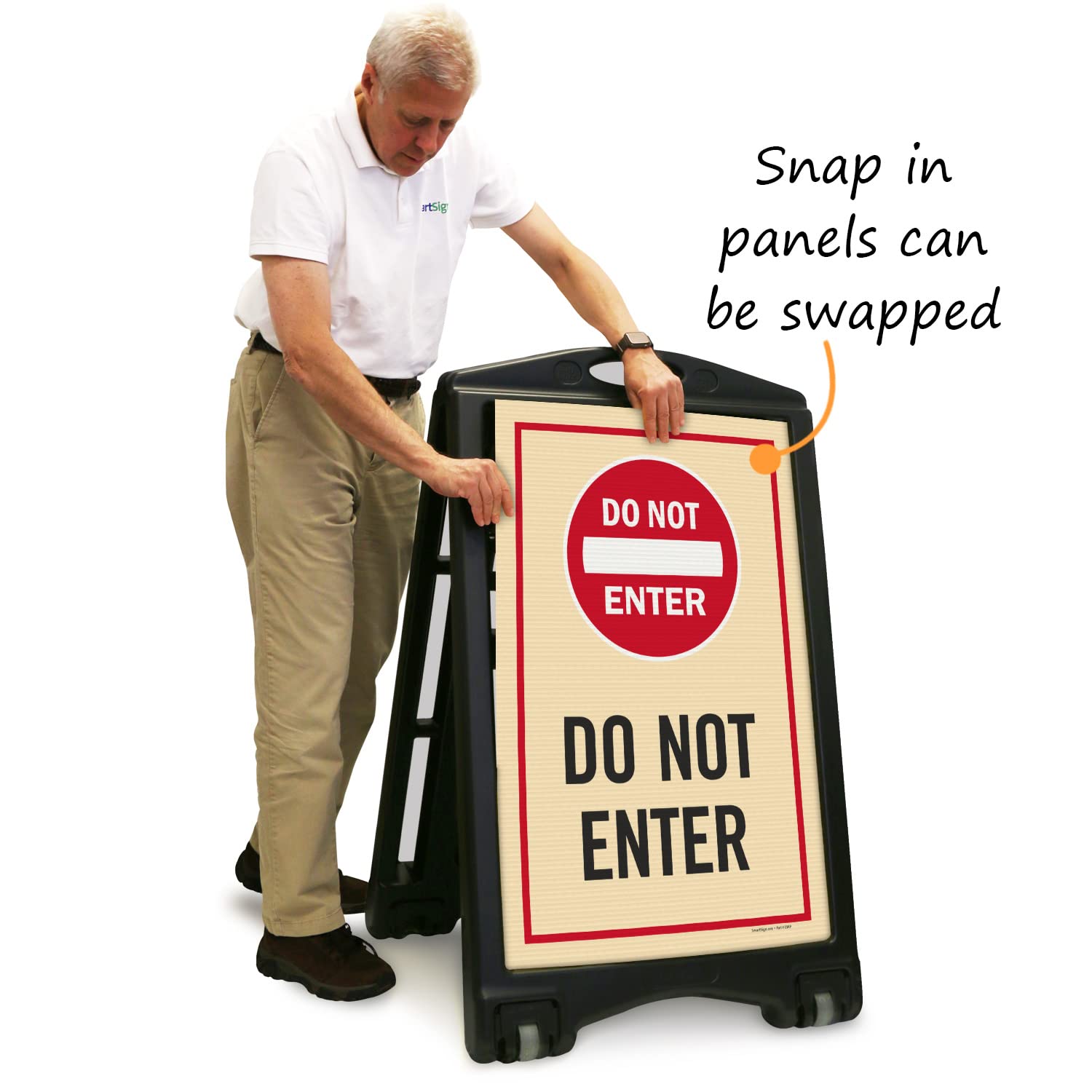 SmartSign "Do Not Enter" A-Frame Sidewalk Sign Kit (with Symbol), 36" x 24", Built-In-Wheels, Double-Sided Portable Plastic Sandwich Board, Set of 1 Foldable Black A-Frame + 2 Sign Panels, USA-Made