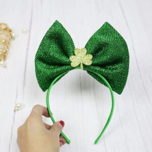 Kistreao Shamrock Bow Headband St. Patrick's Hair Band Green Clover Hair Accessories for Girls Women St. Patrick's Day Party Gift