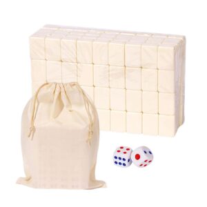 Chinese Mahjong Set with 144pcs Mini Mahjong Tiles, Portable Vintage Traditional Majong Mah Jongg Set with Carrying Case for Travel Family Party Game (White)