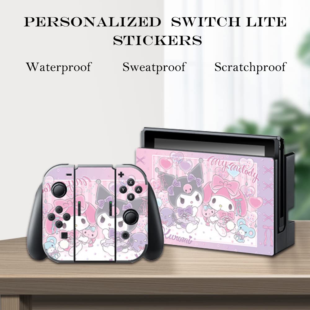 PERFECTSIGHT Cute Skin Sticker Compatible with Nintendo Switch, Kawaii Cartoon Vinyl Decal, Pretty Pattern Full Set Wrap Protective Film for NS Console & Joy-Con Controller & Dock (Melody Rabbit)