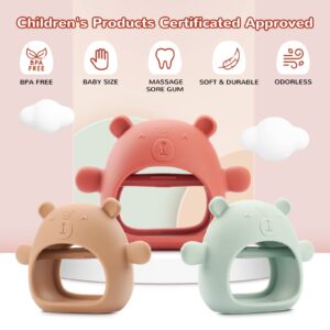 Baby Teething Toys, AEOLZ Anti-Drop Silicone Bear Teether Mitten for Babies Over 3 Months, Wrist Hand Teethers Baby Chew Toys for Sucking Needs, BPA-Free, 3 Pack