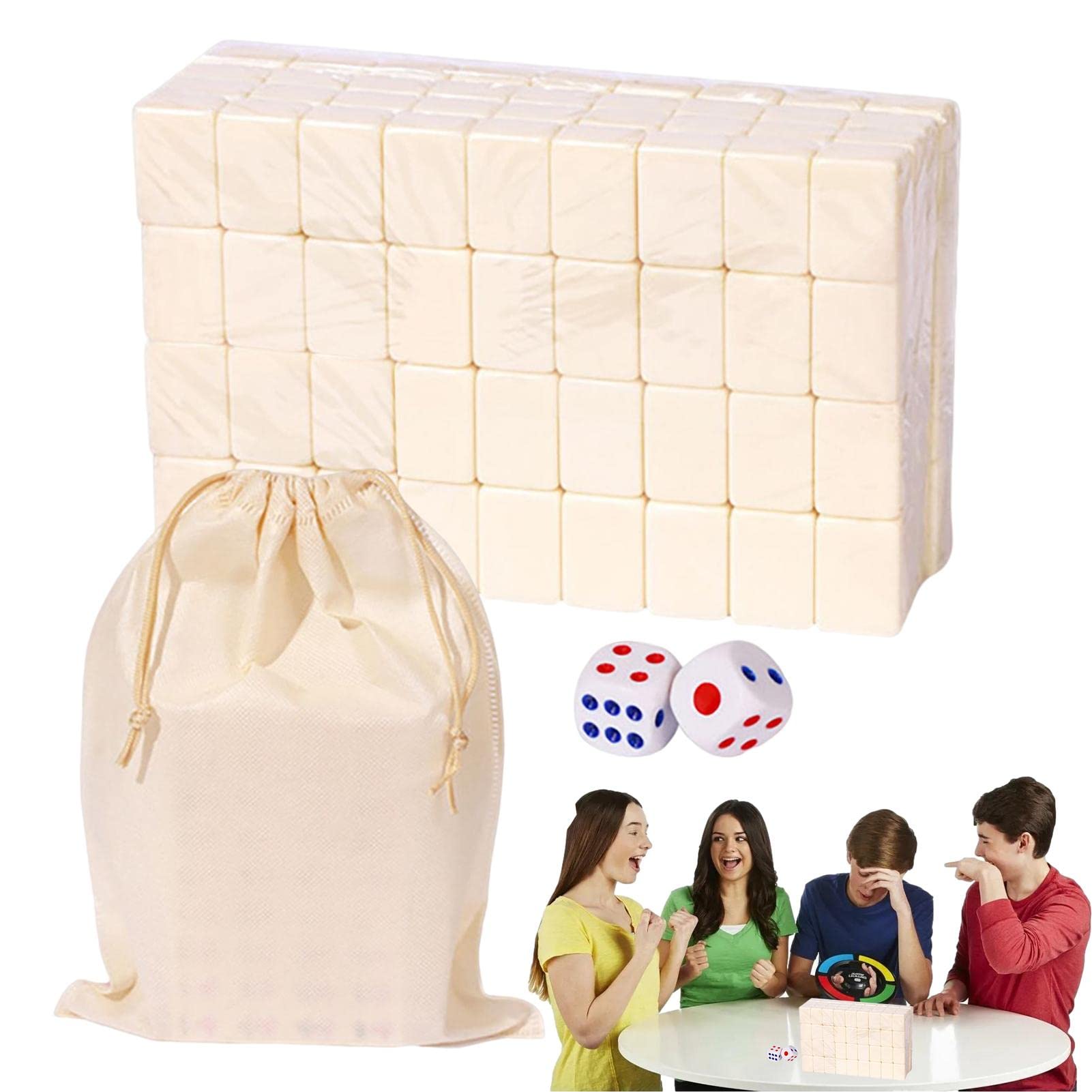 Chinese Mahjong Set with 144pcs Mini Mahjong Tiles, Portable Vintage Traditional Majong Mah Jongg Set with Carrying Case for Travel Family Party Game (White)