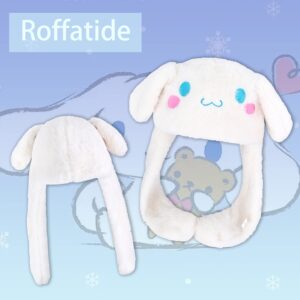 Roffatide Anime Cinnamoroll Dog Ear Moving Jumping Hat Fluffy Beanie Cap Soft Warm Winter Head Wear Cute Hats for Women Beige