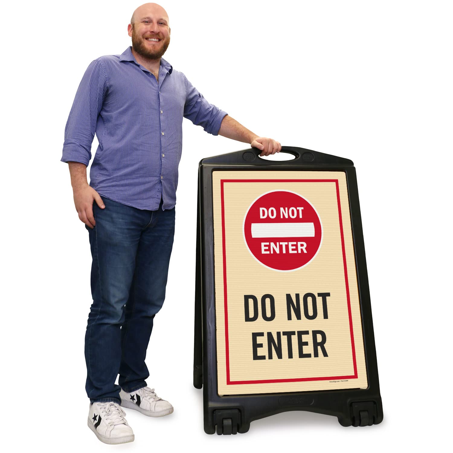 SmartSign "Do Not Enter" A-Frame Sidewalk Sign Kit (with Symbol), 36" x 24", Built-In-Wheels, Double-Sided Portable Plastic Sandwich Board, Set of 1 Foldable Black A-Frame + 2 Sign Panels, USA-Made