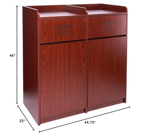 Displays2go Trash Receptacle for (2) 36 Gallon Bins, Thank You Message - Mahogany (LCKDPZSSSM2)