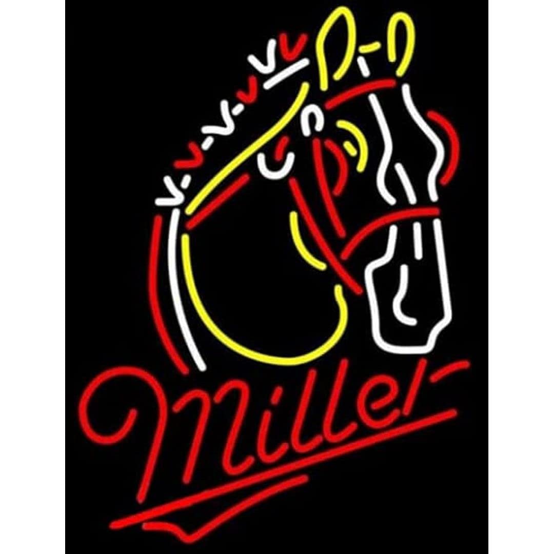 Prouten 20inx16in Millers Lite Clydesdale Horse Neon Sign Light Man Cave Bar Pub Beer Gift Neon Lamp