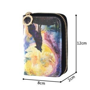 Sletend Howling Wolf Starry Sky RFID Credit Card Holder Leather With Zipper Card Case Wallet for Women Girls