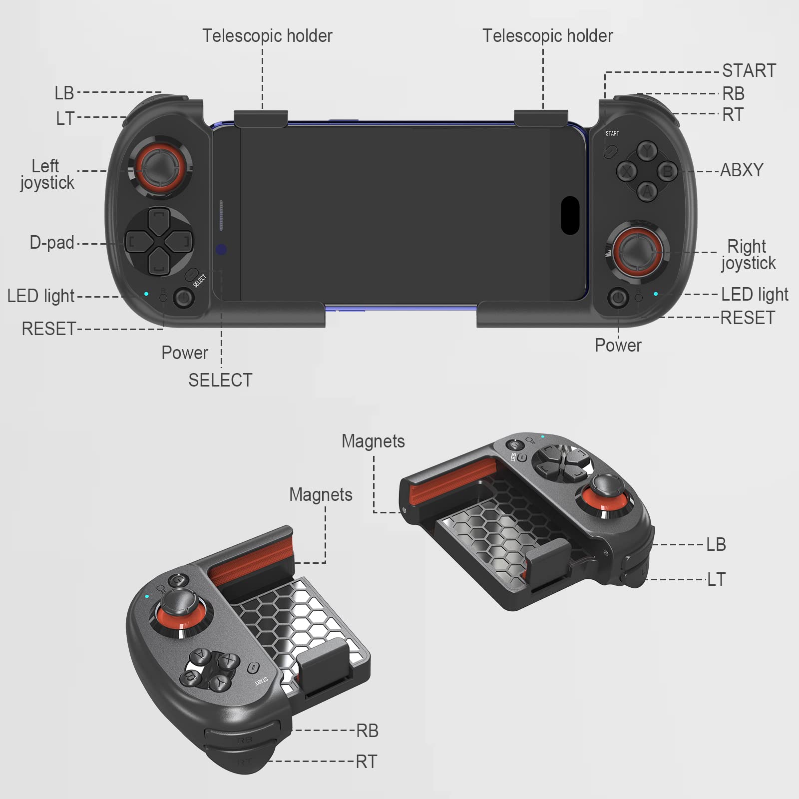 Joso Mobile Gaming Controller for iPhone, Android, Direct Play, Portable Bluetooth Mini Controller Gamepad Joystick with Magnetic Storage for iPhone 14 13 12 Pro Max, Galaxy S23 S22 S21 Ultra, COD