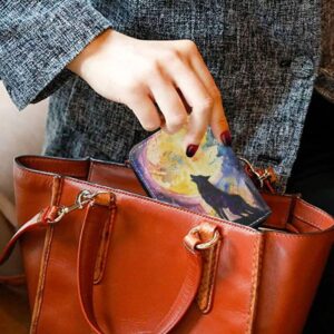 Sletend Howling Wolf Starry Sky RFID Credit Card Holder Leather With Zipper Card Case Wallet for Women Girls