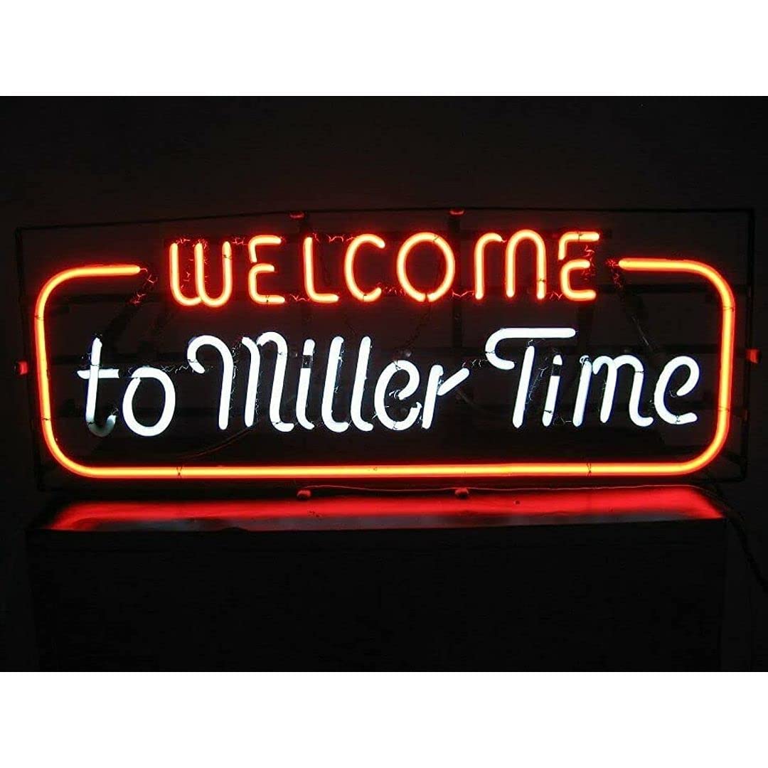 Prouten 32inx24in Welcome to Miller Time Neon Sign Light Man Cave Bar Pub Beer Gift Neon Lamp