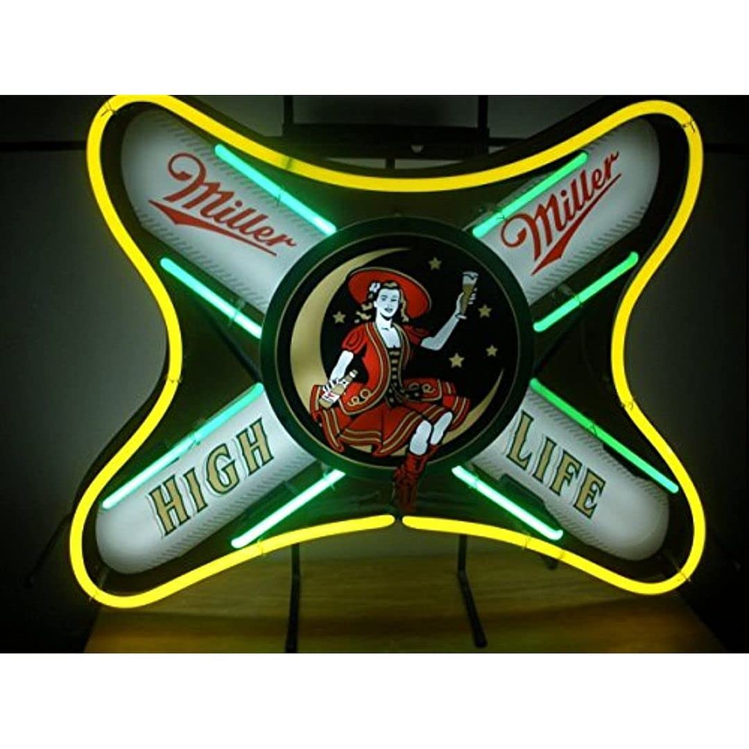 Prouten 24inx20in Millers High Life Girl Neon Sign (VariousSizes) Beer Bar Pub Man Cave Business Glass Lamp Light