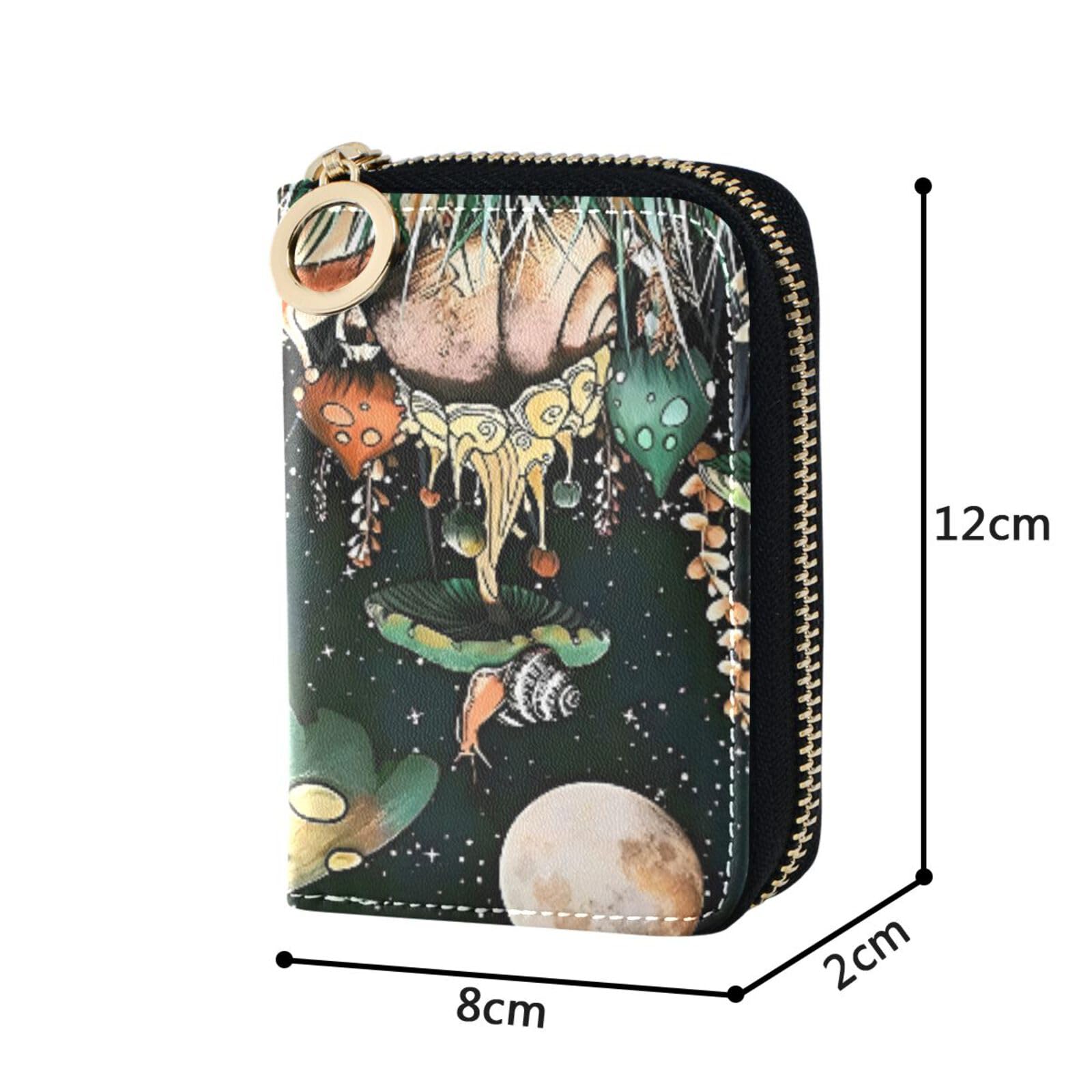 Sletend Vintage Snail Mushroom Starry Night RFID Credit Card Holder Leather With Zipper Card Case Wallet for Women Girls